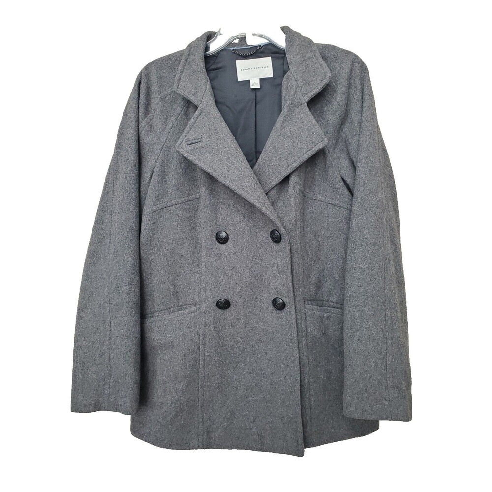 Banana Republic Gray Wool Blend Double-Breasted Peacoat Size Large Pockets